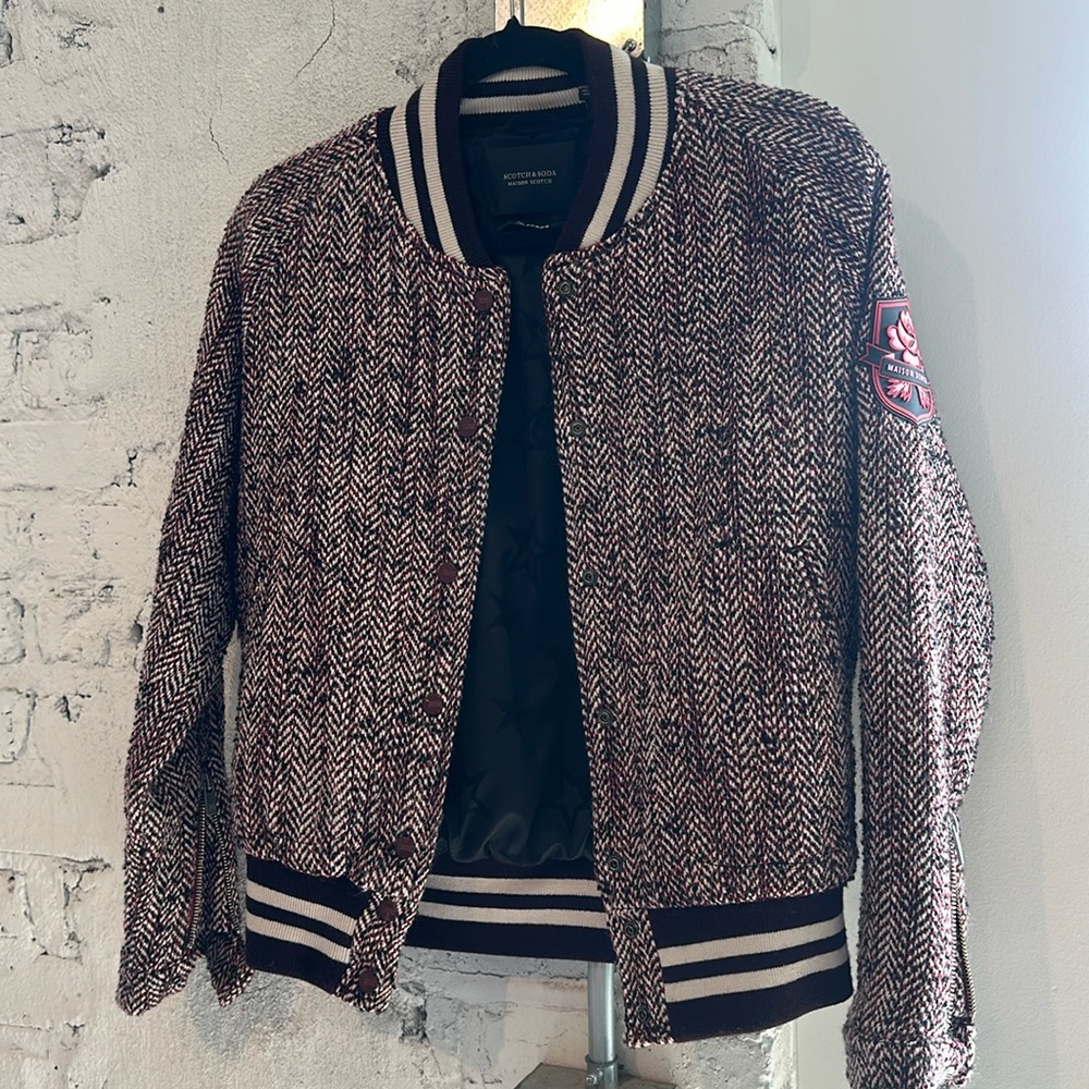 Scotch&Soda Burgundy and White Wool Varsity Jacket